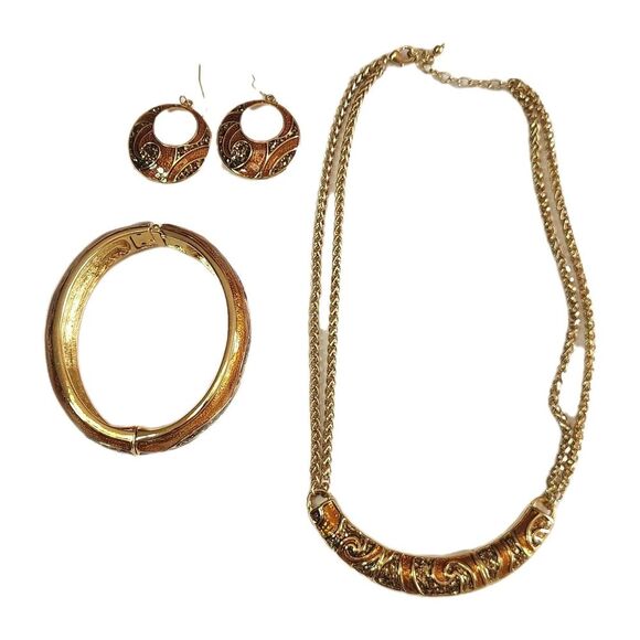 Shimmery Golden Brown Jewelry Set Necklace, Earrings &Bracelet Elegant Unbranded - Picture 6 of 7